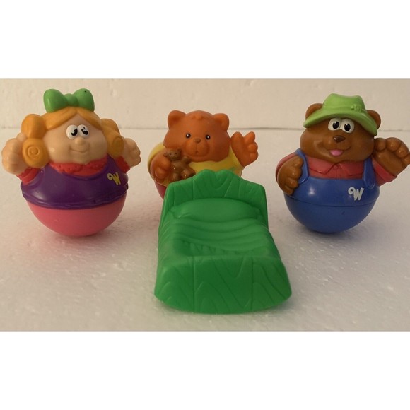 Hasbro Playskool Weeble Wobbles Papa Bear Baby Bear & Goldilocks & Bed 2005 - Picture 1 of 11